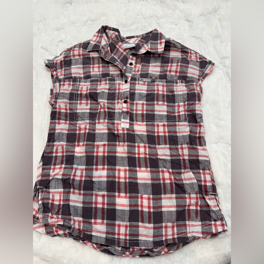 Columbia Red And Gray Plaid Shirt